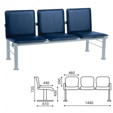 Кресло для посетителей трехсекционное "Терра", серебристый каркас, кожзам синий
