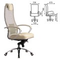 Кресло офисное МЕТТА "SAMURAI" SL-1, кевларовая ткань-сетка/кожа, бежевое, ш/к 09966