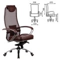 Кресло офисное МЕТТА "SAMURAI" SL-1, кевларовая ткань-сетка/кожа, темно-коричневое, ш/к 09942