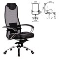Кресло офисное МЕТТА "SAMURAI" SL-1, кевларовая ткань-сетка/кожа, черное, ш/к 09997