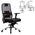 Кресло офисное МЕТТА "SAMURAI" SL-3, без подголовника, кевларовая ткань-сетка/кожа, черное, ш/к80044