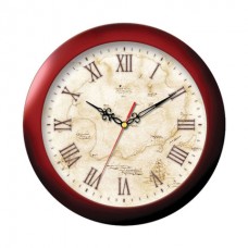 Часы настенные TROYKA 11131150, круг, бежевые с рисунком "Карта", коричневая рамка, 29х29х3,5 см