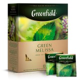 Чай GREENFIELD (Гринфилд) "Green Melissa", зеленый, с мятой, 100 пакетиков в конвертах по 1,5 г, 0879