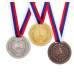 Медаль призовая, 1 место, металл, цвет серебро, d=5 см, лента триколор