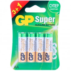 Батарейки GP Super, AA (LR06, 15 А), алкалиновые, комплект 4 шт. (промо 3+1), в блистере, GP 15A3/1-2CR4