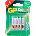 Батарейки GP Super, AAA (LR03, 24 А), алкалиновые, комплект 4 шт.(промо 3+1), в блистере, GP 24A3/1-2CR4