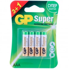 Батарейки GP Super, AAA (LR03, 24 А), алкалиновые, комплект 4 шт.(промо 3+1), в блистере, GP 24A3/1-2CR4