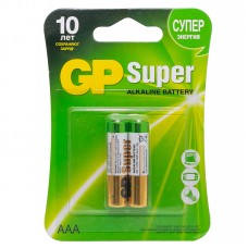 Батарейки GP Super, AAA (LR03, 24 А), алкалиновые, комплект 2 шт., в блистере, GP 24A-2CR2