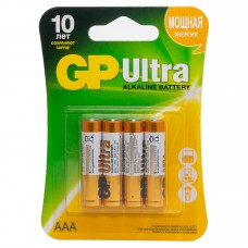 Батарейки GP Ultra, AAA (LR03, 24 А), алкалиновые, комплект 4 шт., в блистере, GP 24AU-2CR4