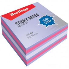 Блок самоклеящийся Berlingo "Ultra Sticky", 75*75мм, 450л, 3 цвета