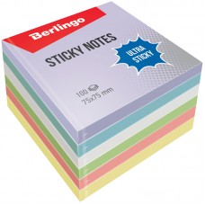 Самоклеящийся блок Berlingo "Ultra Sticky", 75*75мм, 6*100л, 5 пастельных цветов + 1 белый