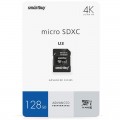 Карта памяти SmartBuy MicroSDXC 128GB PRO U3 Advanced, Class 10, скорость чтения 90Мб/сек (с адаптером SD), SB128GBSDU1A-AD