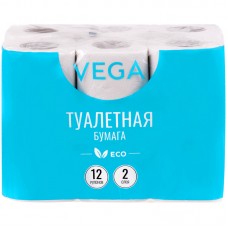 Бумага туалетная Vega  2-слойная, 12шт., эко, 15м, тиснение, белая, 315617