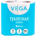 Бумага туалетная Vega  2-слойная, 4шт., эко, 15м, тиснение, белая, 100% целлюлоза, 315618