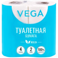 Бумага туалетная Vega  2-слойная, 4шт., эко, 15м, тиснение, белая, 100% целлюлоза, 315618