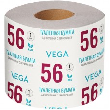 Бумага туалетная Vega, 1-слойная, 56м/рул., на втулке, с перф., серая