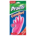 Перчатки хозяйственные латексные, х/б напыление, разм M (средний), розовые, PACLAN "Practi Comfort", ш/к4002