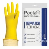 Перчатки хозяйственные латексные, х/б напыление, размер L (большой), желтые, PACLAN Professional, ш/к1657
