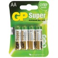 Батарейки GP Super, AA (LR06, 15 А), алкалиновые, комплект 4 шт., в блистере