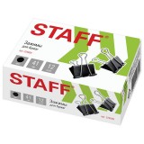 Зажимы для бумаг STAFF, КОМПЛЕКТ 12 шт., 41 мм, 200 листов, черные, картонная коробка, 224609