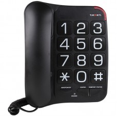 Телефон проводной Texet ТХ-201, повторный набор, крупные клавиши, черный, 