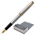 Ручка перьевая PARKER "Sonnet Core Stainless Steel GT", корпус серебристый, позолоченные детали, черная, 1931504
