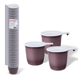 Одноразовые чашки ЛАЙМА, комплект 50 шт., пластиковые, для чая и кофе, 0,2 л, бело-коричневые, ПП