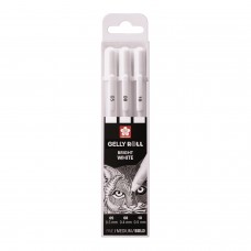 Ручки гелевые БЕЛЫЕ SAKURA (Япония) "Gelly Roll", НАБОР 3 штуки, узел 0,5/0,8/1мм, POXPGBWH3C