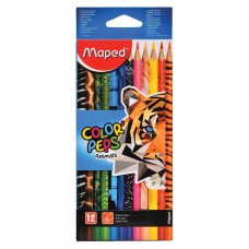 Карандаши цветные MAPED (Франция) "Color&#039;Peps Animals&#039;", 12 цветов, трехгранные, заточенные, европодвес, 832212
