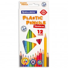 Карандаши цветные пластиковые BRAUBERG PREMIUM, 12 цветов, трехгранные, грифель мягкий 3 мм, 181661