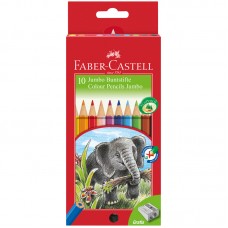Карандаши цветные Faber-Castell "Jumbo", 10цв., утолщен., заточен., картон, европодвес, с точилкой,  111210