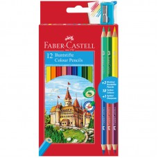 Карандаши цветные Faber-Castell "Замок", 12цв., шестигр., заточ.+6цв.+точилка, картон, европодвес,  110312