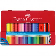 Карандаши цветные Faber-Castell "Grip", 48цв., трехгран., заточ.+ч/г кар. Grip+точилка+кисть, метал. коробка,  112448