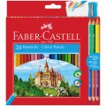 Карандаши цветные Faber-Castell "Замок", 24цв., шестигр., заточ.+6цв.+точилка, картон, европодвес,  110324