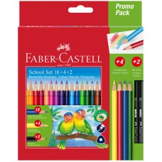 Карандаши цветные Faber-Castell, 18цв., трехгран., заточ.+ 4цв. + 2ч/г кар., картон, европодвес,  201597