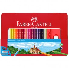 Карандаши цветные Faber-Castell "Замок", 48цв., трехгран., заточ.+2ч/г кар. Grip+ластик+точилка, метал. коробка,  115888