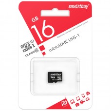 Карта памяти SmartBuy MicroSDHC 16GB UHS-1, Class 10, скорость чтения 30Мб/сек, SB16GBSDCL10-00