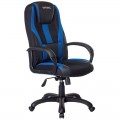 Кресло игровое ZOMBIE 9/BL+BLUE, PL, ткань/экокожа черный/голубой, топ-ган (до 180кг), 1160595/1583708