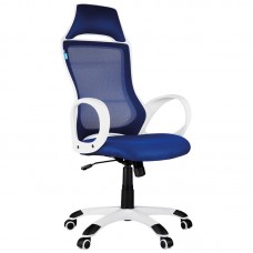 Кресло игровое Helmi HL-S05 "Podium", ткань/сетка синяя, пластик белый, 311368