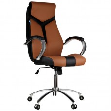 Кресло руководителя Helmi HL-E01 "Inari", экокожа черная/коричневая, хром, 311363