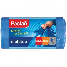 Мешки для мусора 35л Paclan "Multitop" ПВД, 50*64см, 10,5мкм, 30шт., синие, в рулоне, с завязками