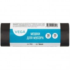 Мешки для мусора 30л Vega ПНД, 48*55см, 5мкм, 20шт., черные, в рулоне