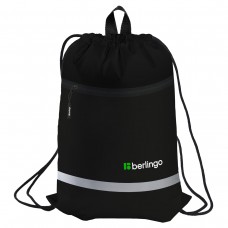 Мешок для обуви 1 отделение Berlingo "Basic black", 360*460мм, светоотражающая лента, карман на молнии