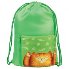 Мешок для обуви 1 отделение Мульти-Пульти "Lazy Cat", 340*420мм, карман на молнии, зеленый, МО_45944