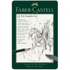 Карандаши чернографитные набор ч/г Faber-Castell "Pitt Graphite", 11 предметов, заточен., метал. кор., 112972