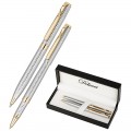 Набор Delucci "Celeste": ручка шариковая 1мм и ручка-роллер 0,6мм, синие, корпус сер/зол., подарочная упаковка, CPn_11913
