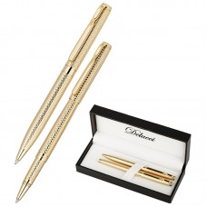 Набор Delucci "Celeste": ручка шариковая 1мм и ручка-роллер 0,6мм, синие, корпус зололотой., подарочная упаковка, CPn_11914