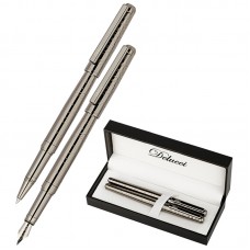 Набор Delucci "Mistico": ручка перьевая 0,8мм и ручка-роллер 0,6мм, черные, оружейный металл, подарочная упаковка, CPn_11423