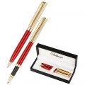 Набор Delucci "Rosso": ручка шариковая 1мм и ручка-роллер 0,6мм, синие, корпус вишнев/зол., подарочная упаковка, CPn_11831
