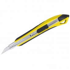 Нож канцелярский 9мм Berlingo "Razzor 300", auto-lock, металл. направл., мягкие вставки, желтый, европодвес